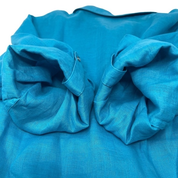 Calvin Klein Teal Blue 100% Linen Long Roll Tab Sleeve Button Up Shirt Size 1X - Picture 9 of 14